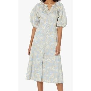 Rebecca Taylor Short-Sleeve Satin Leaf Floral Midi Dress Size 6